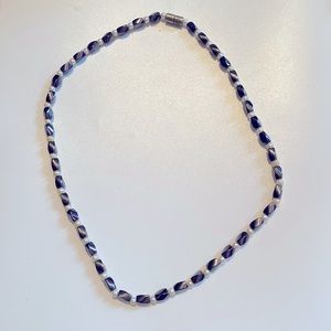 Hematite magnetic necklace black bead & faux pearl 20”